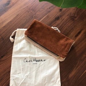 Ceri Hoover Suede Foldover Clutch Bag Brown